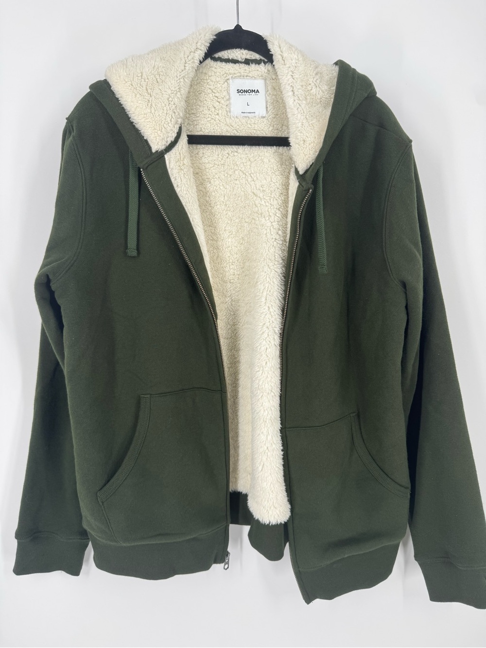 SONOMA Olive Green Hooded Teddy-Lined Zip Jacket
